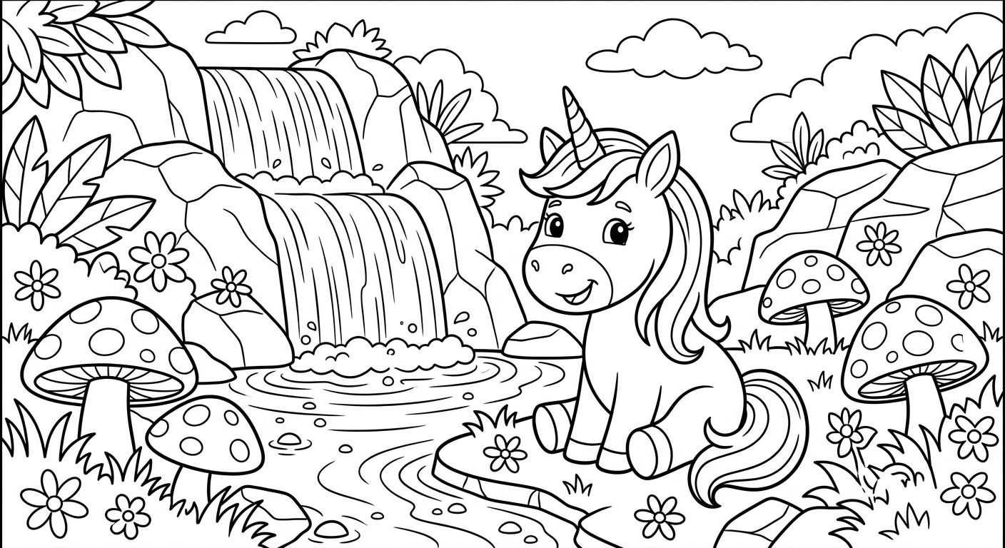 Magical Unicorn Forest coloring page